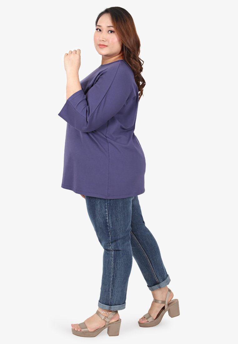 Cavina Cropped Sleeves Cotton Tee - Violet Blue