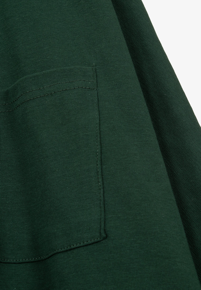 Cavina Cropped Sleeves Cotton Tee - Pine Green