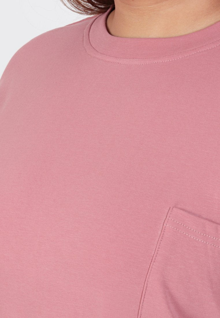 Cavina Cropped Sleeves Cotton Tee - Pink