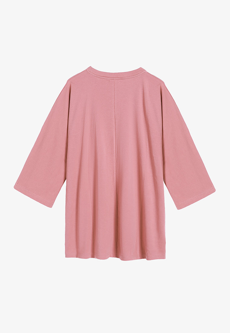Cavina Cropped Sleeves Cotton Tee - Pink