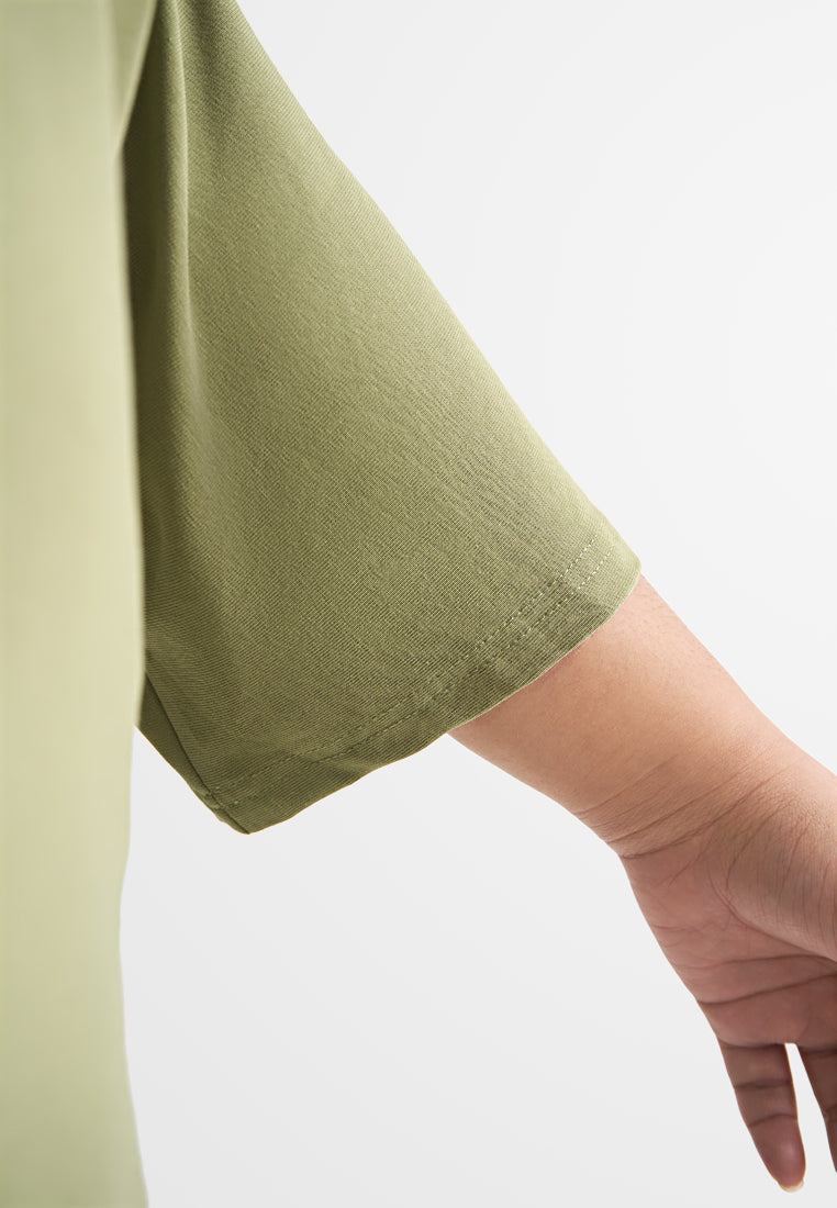 Cavina Cropped Sleeves Cotton Tee - Kaya Green