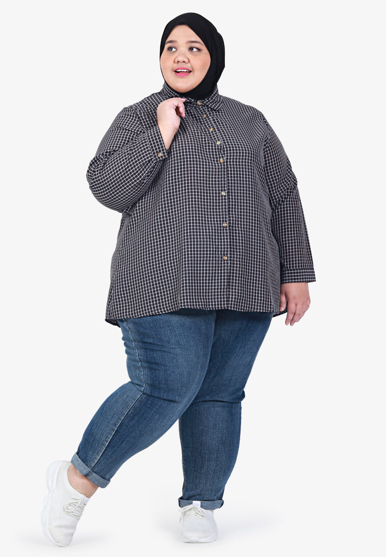 Cheaney Cute Checkered Button Shirt - Black