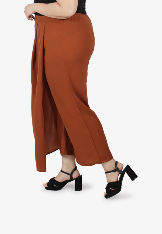 Clarke Skirt Overlay Ankle Pants - Burnt Orange Brown