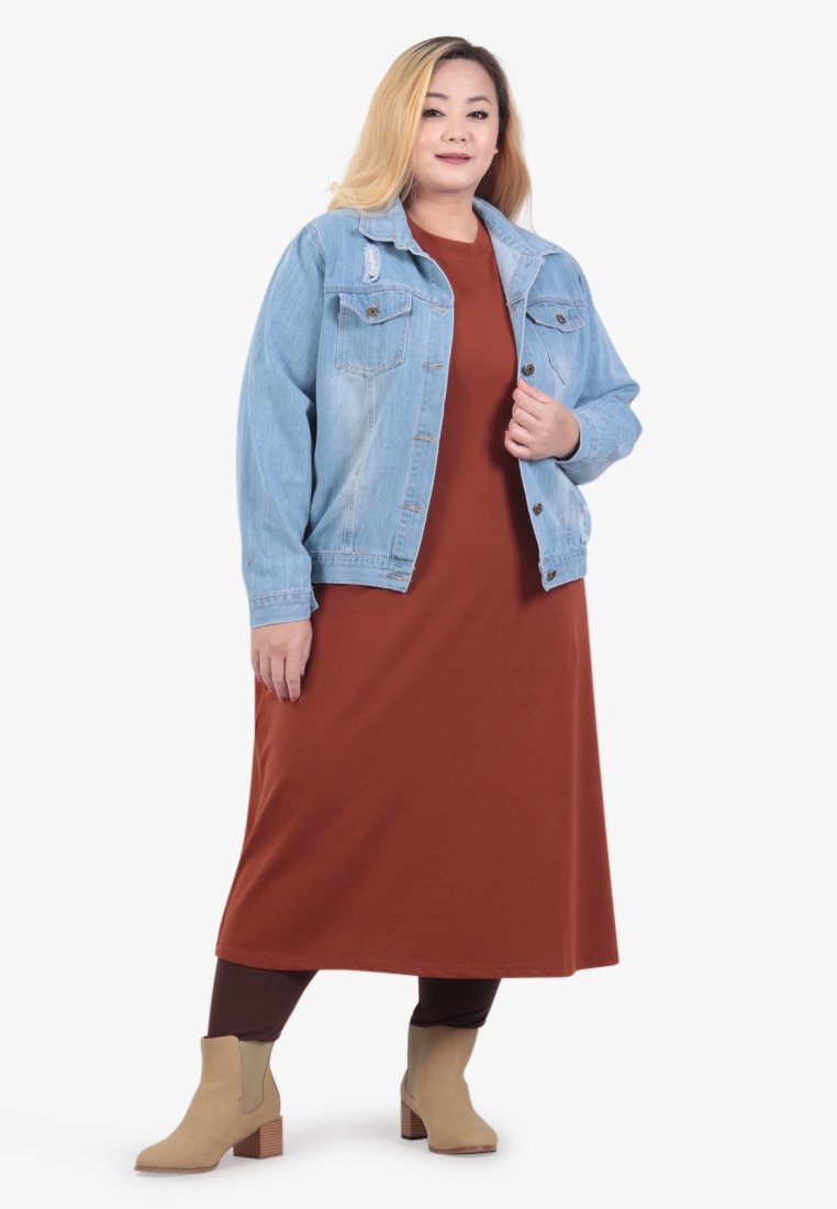 Collins Basic Cotton Midi Dress - Rust Brown