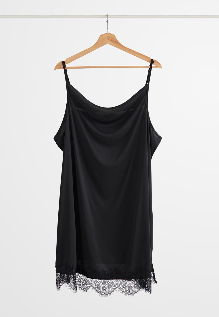 Courtney Cowl Neckline Satin Lace Night Dress - Black