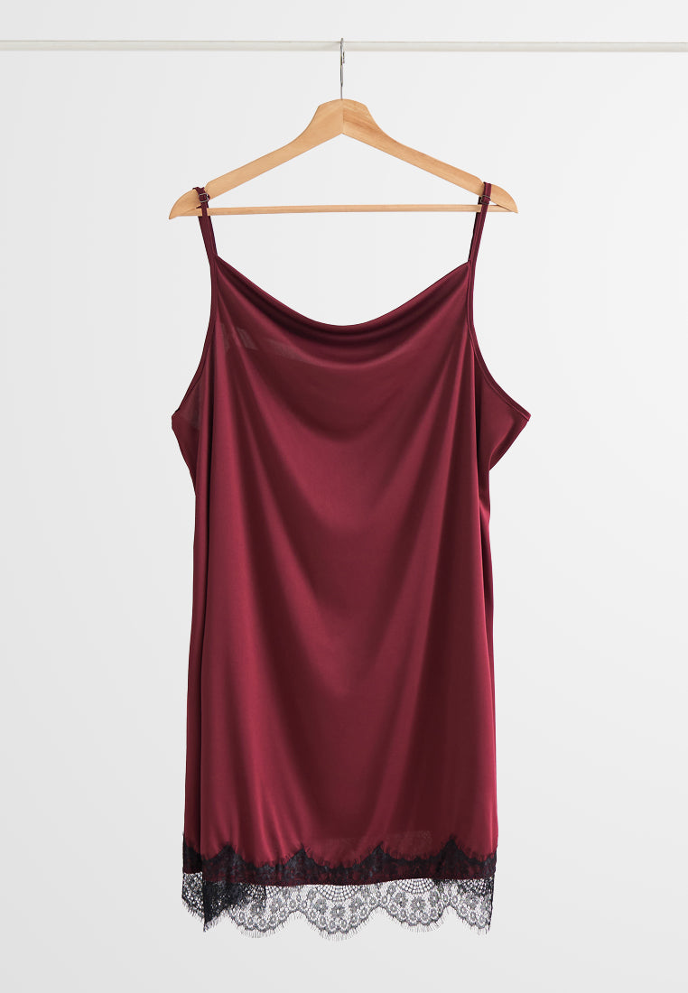 Courtney Cowl Neckline Satin Lace Night Dress - Red