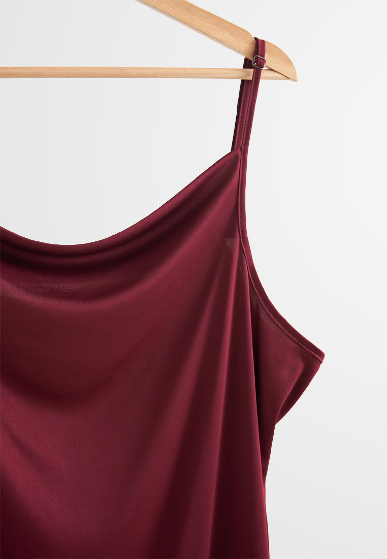 Courtney Cowl Neckline Satin Lace Night Dress - Red