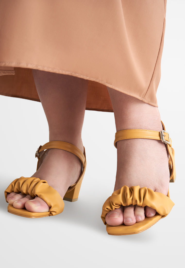 Crisanne Scrunched Easy Wear Strap Heels - Mustard Yellow