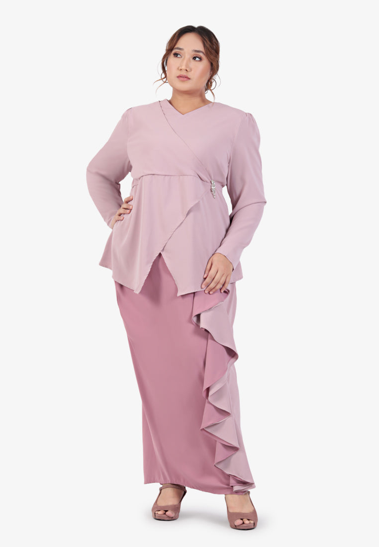 Dafiya Raya Dual Colour Kurung Set - Light Pink