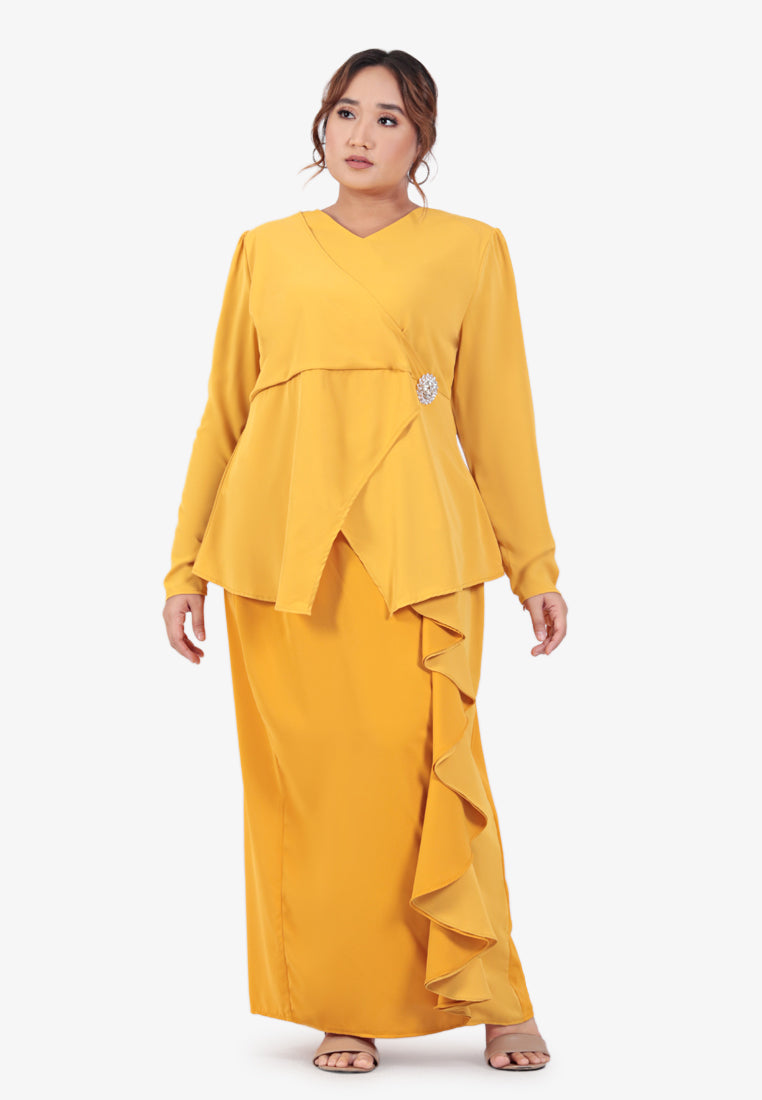 Dafiya Raya Dual Colour Kurung Set - Yellow