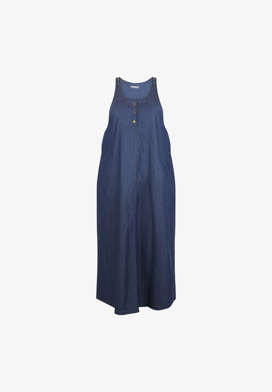 Darcy Denim Pinafore Dress - Dark Blue
