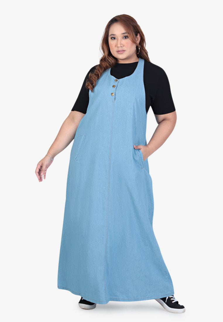 Darcy Denim Pinafore Dress - Light Blue
