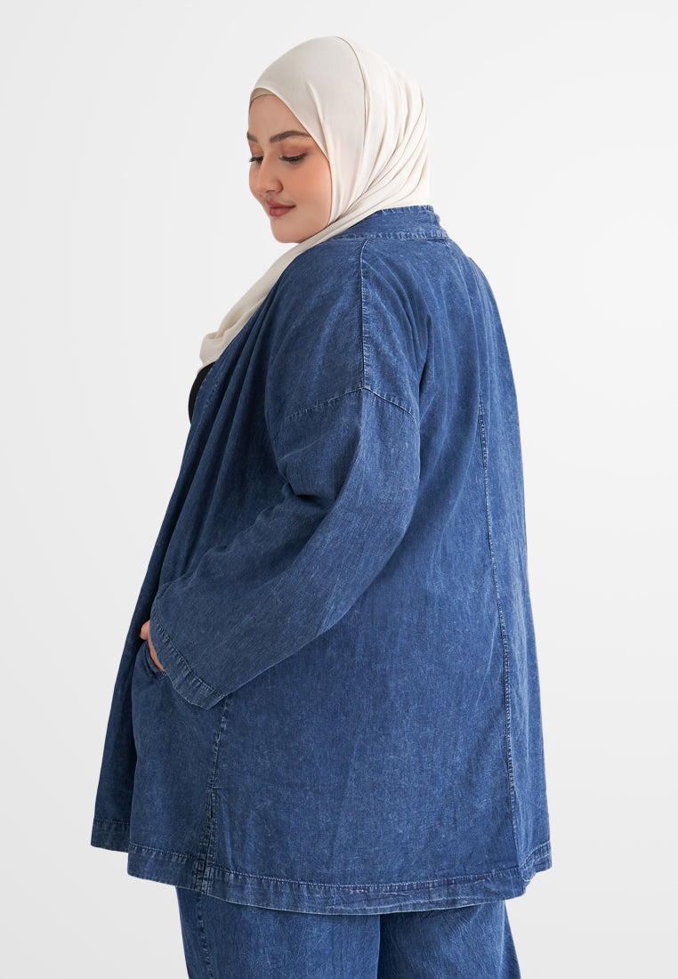 Deena Oversized Denim Kimono Outer - Dark Blue