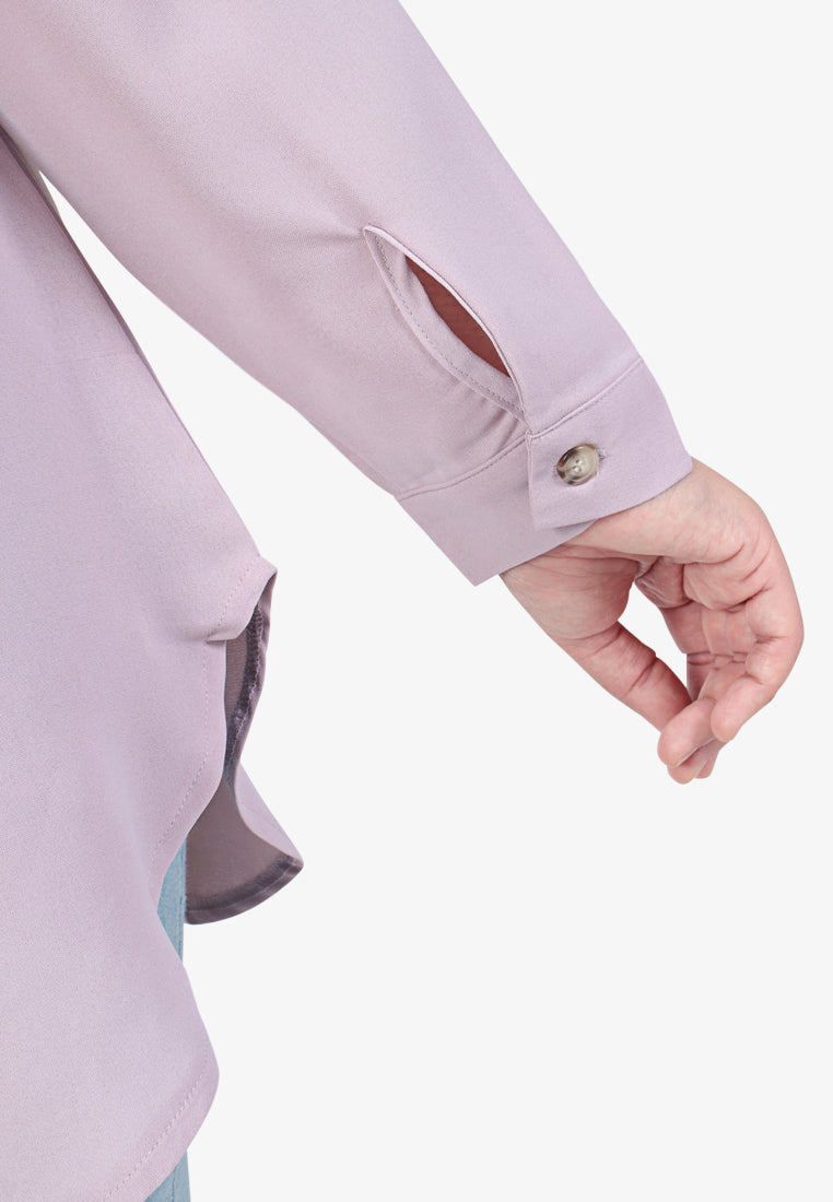 Denisia Skipper Collar Long Sleeve Blouse - Pink Lilac