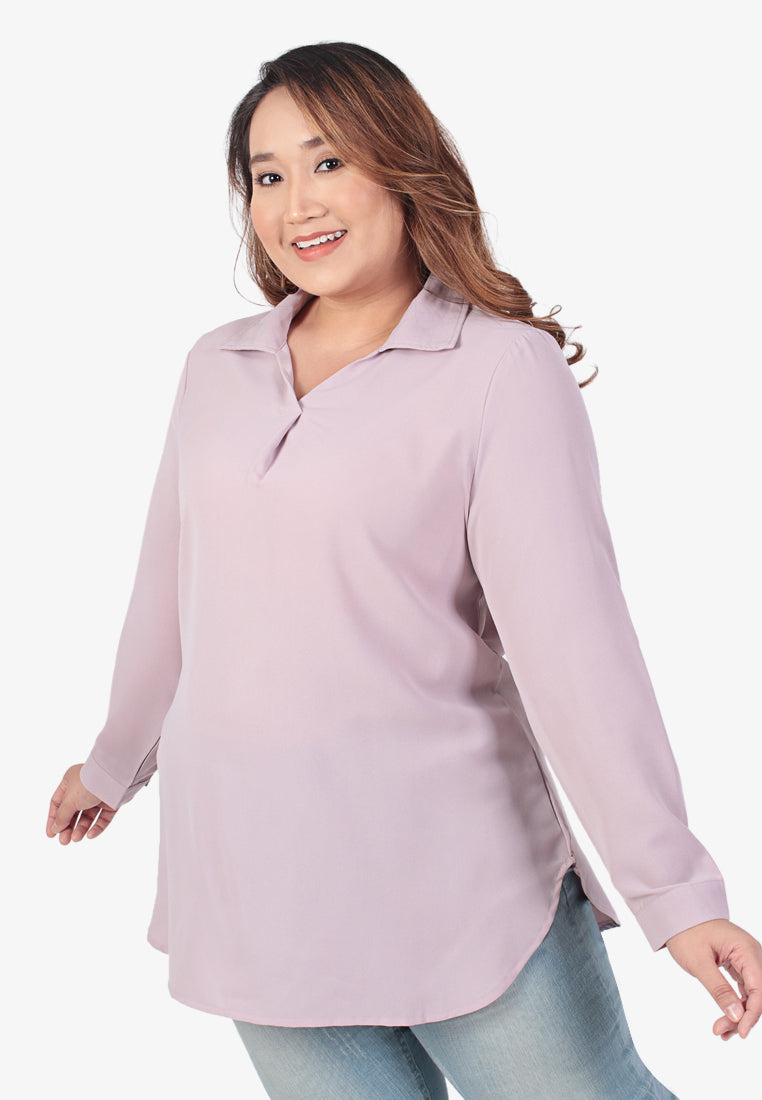 Denisia Skipper Collar Long Sleeve Blouse - Pink Lilac