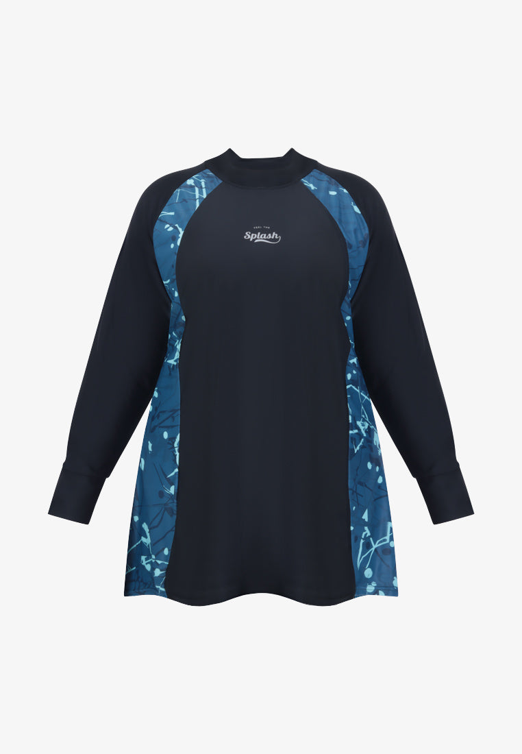 Dive Full Coverage Swimming Suit Set - Blue Splatter