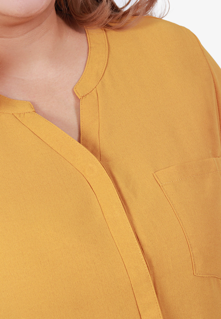 Docia Minimalist Stand Collar Blouse - Yellow