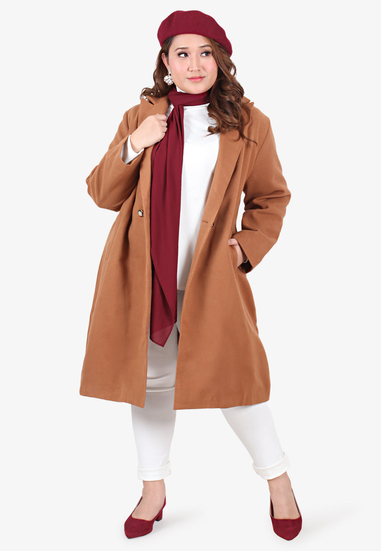 Doha Double Breasted Long Coat - Light Brown