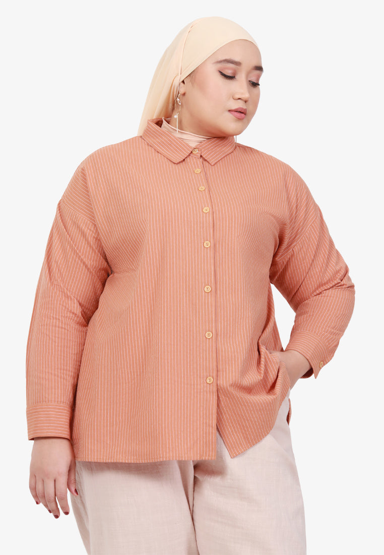Edaine Striped Oversized Dad Shirt - Apricot