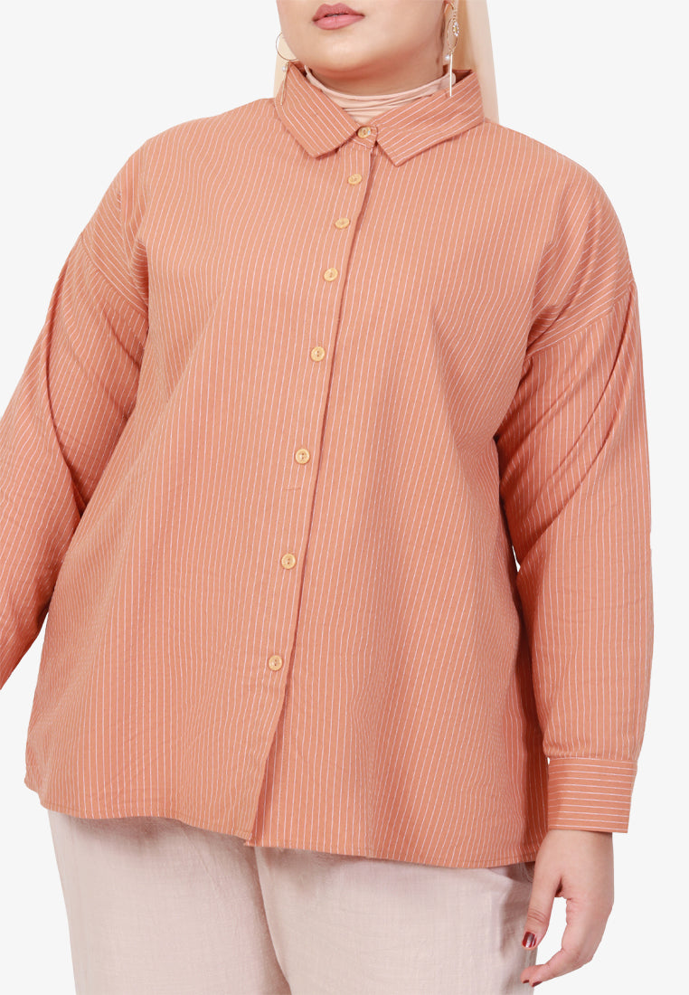 Edaine Striped Oversized Dad Shirt - Apricot
