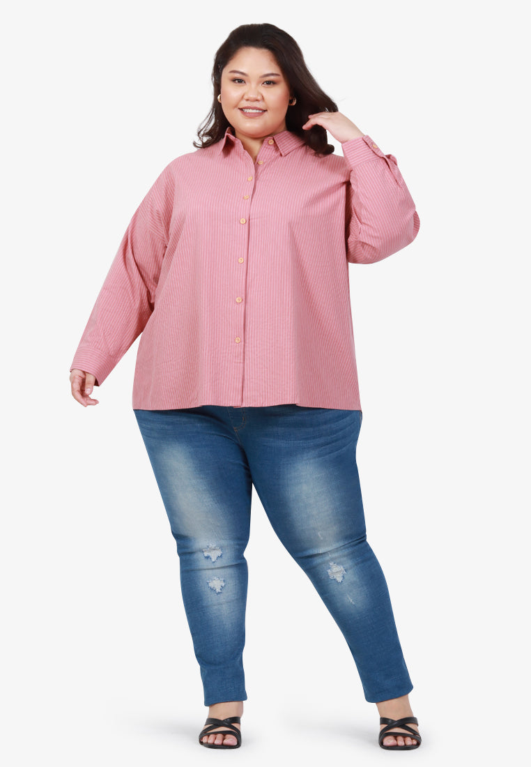 Edaine Striped Oversized Dad Shirt - Salmon Pink