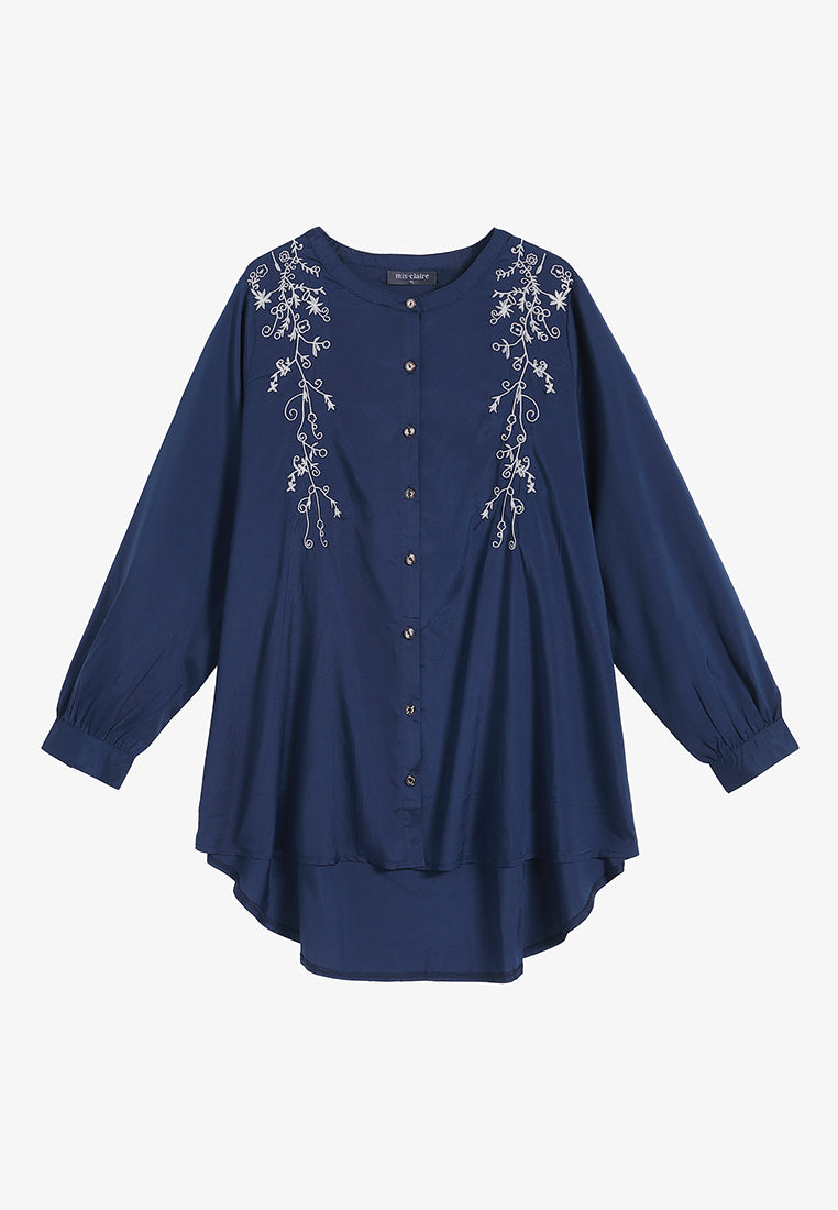 Eiza Embroidery Button Blouse - Blue
