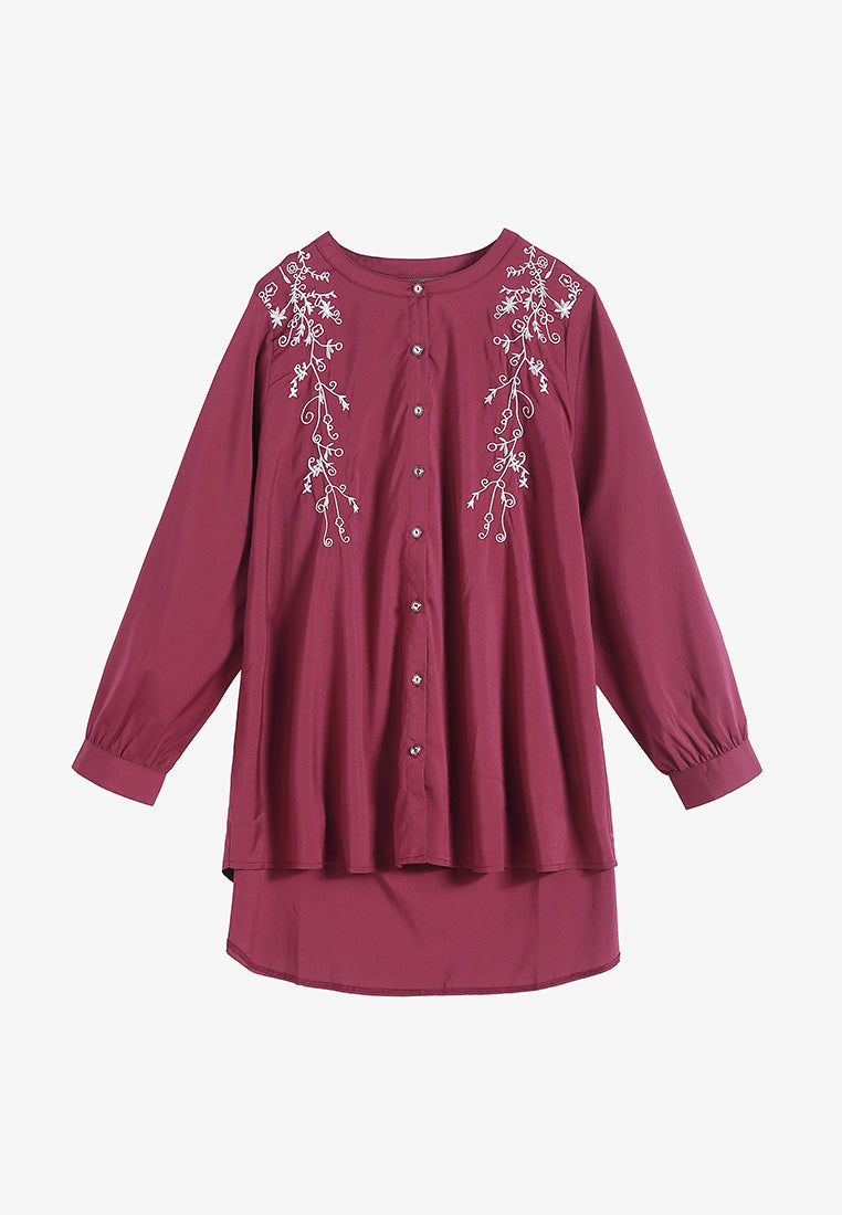 Eiza Embroidery Button Blouse - Maroon