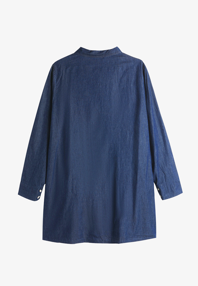 Eloise Quirky Embroidery Denim Shirt - Dark Blue