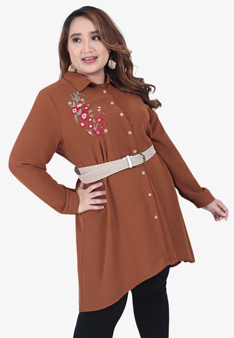 Emberlain Embroidery Button Up Shirt - Sepia Brown