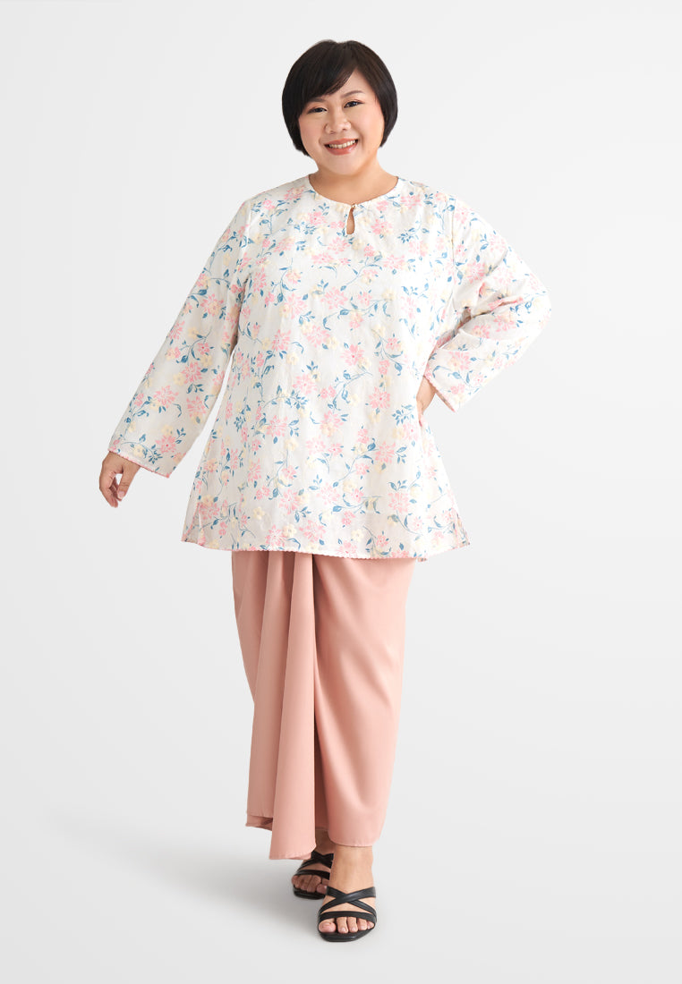 Intan Cotton Embroidery Kurung Kedah Top - Pink