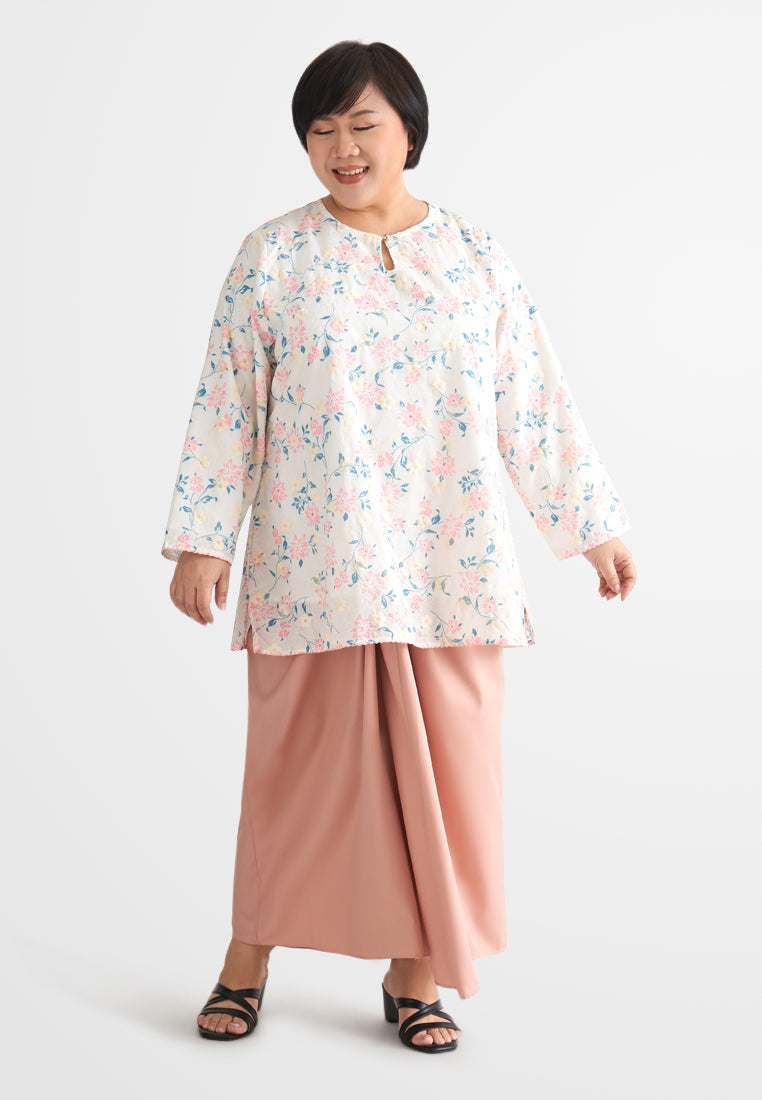 Intan Cotton Embroidery Kurung Kedah Top - Pink