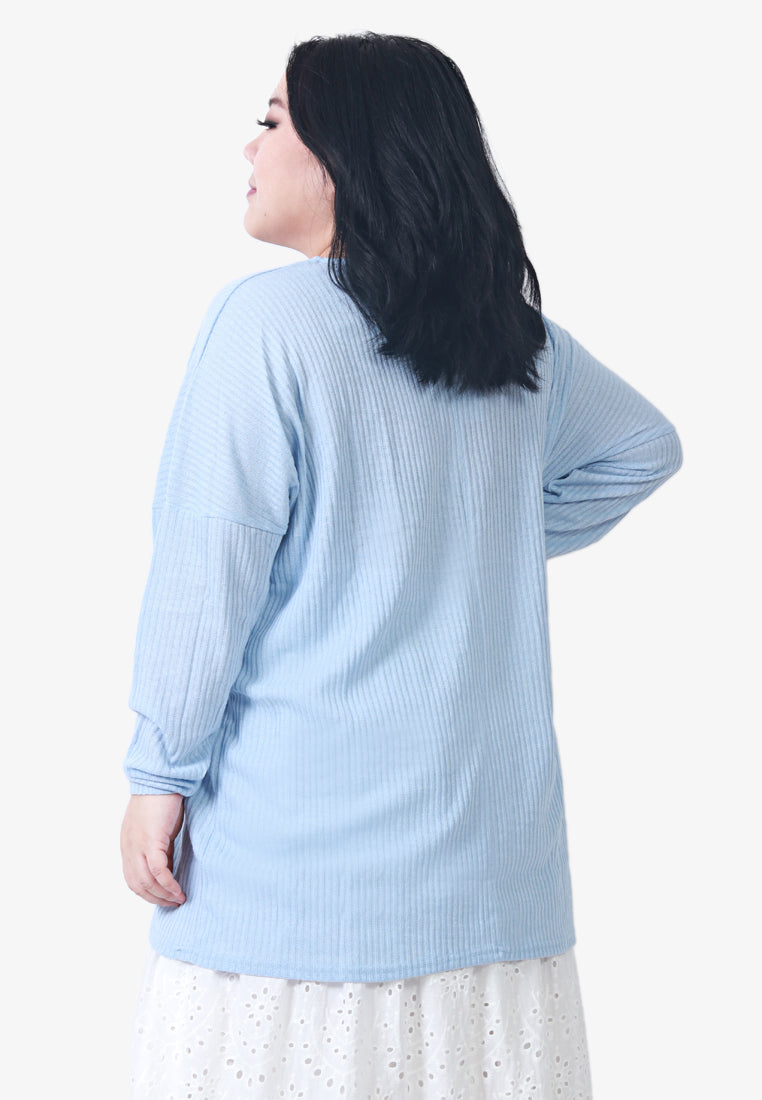 Emmalyn Lightweight Ribbed Knit Top - Baby Blue