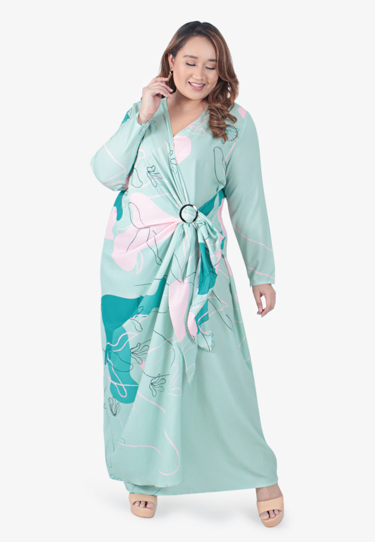 Fantasy Mis Claire x Mimpikita Printed Wrap Jubah Dress - Mint Green