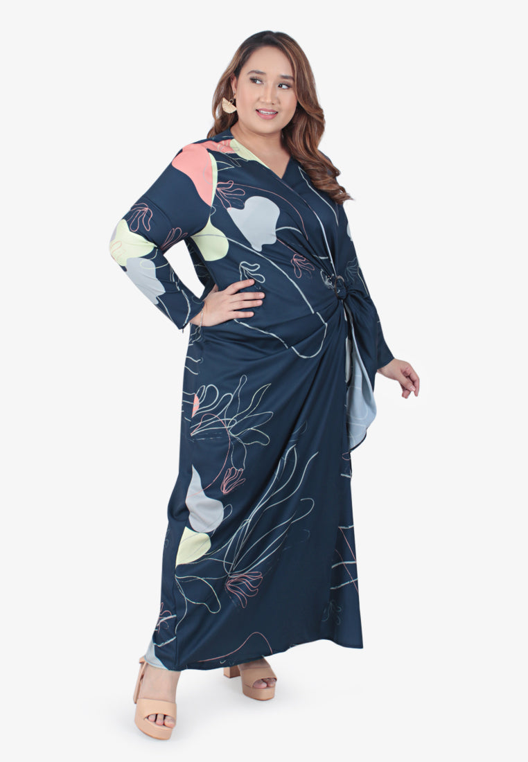 Fantasy Mis Claire x Mimpikita Printed Wrap Jubah Dress - Dark Blue