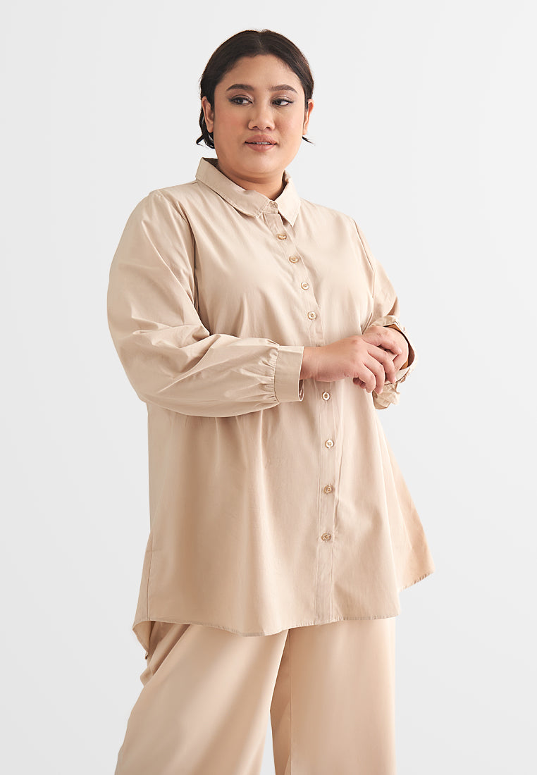Felicia Formal Work Button Shirt - Khaki