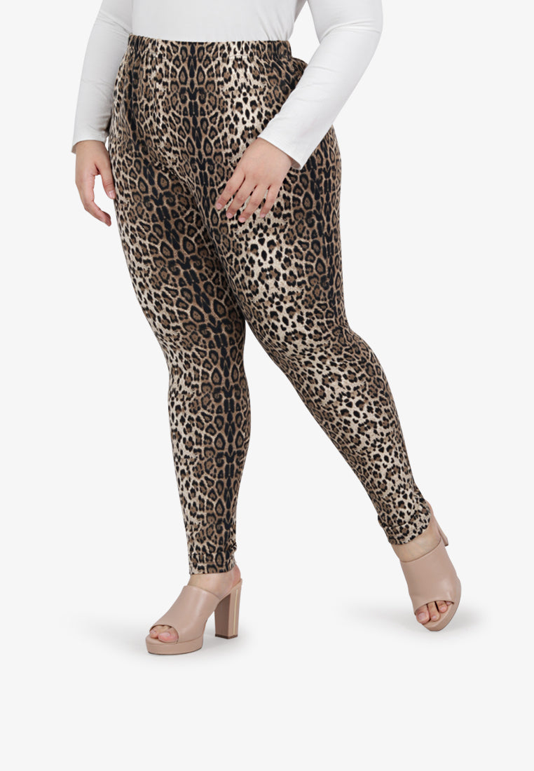 Feline Animal Print Leggings - Brown Leopard