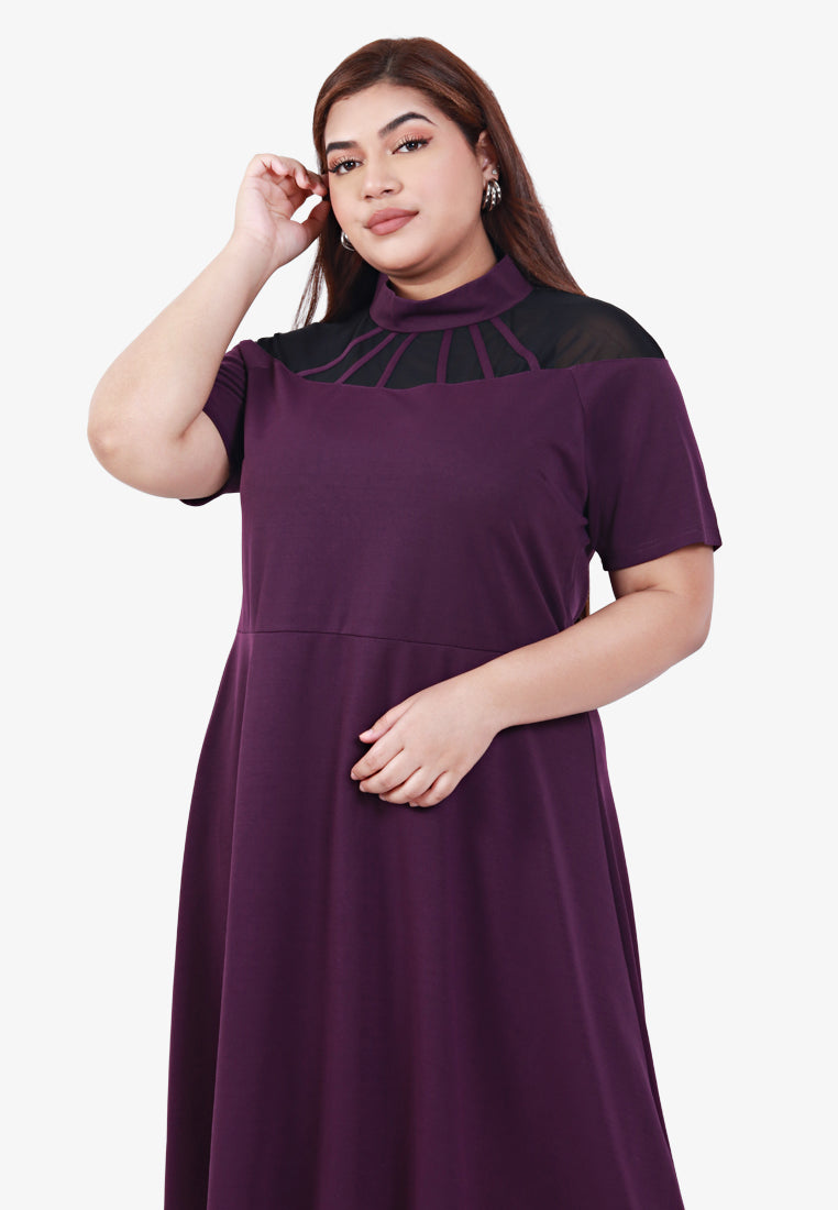 Fiona Asymmetrical Mesh Short Sleeve Dress - Purple