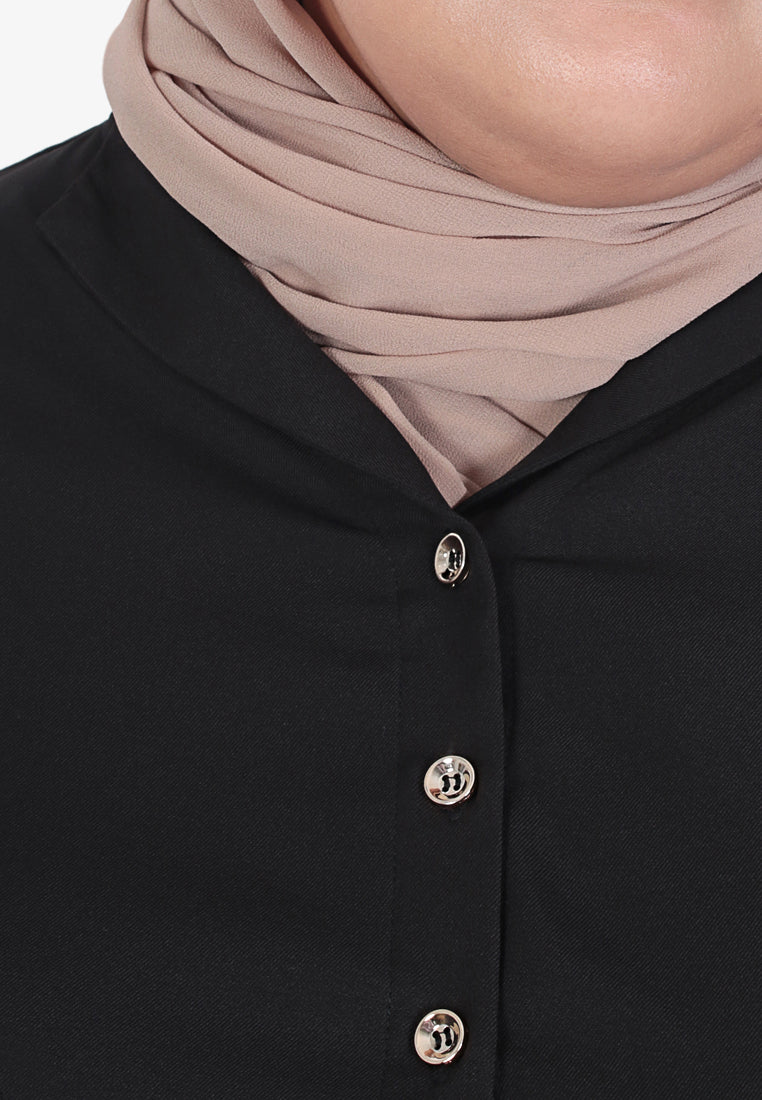 Florencia Folding Collar Button Blouse - Black