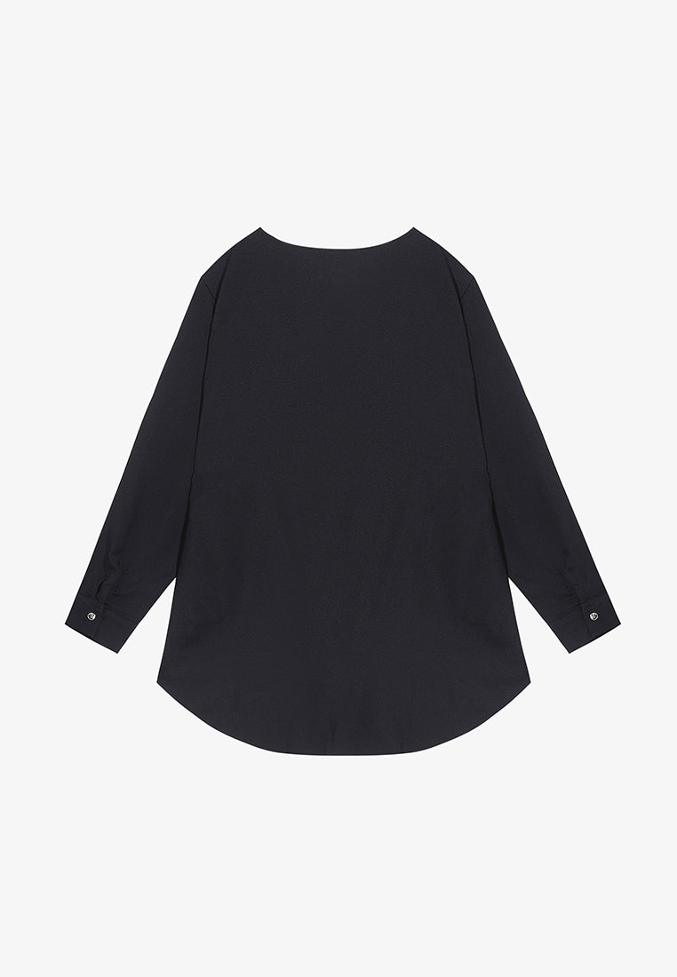 Florencia Folding Collar Button Blouse - Black