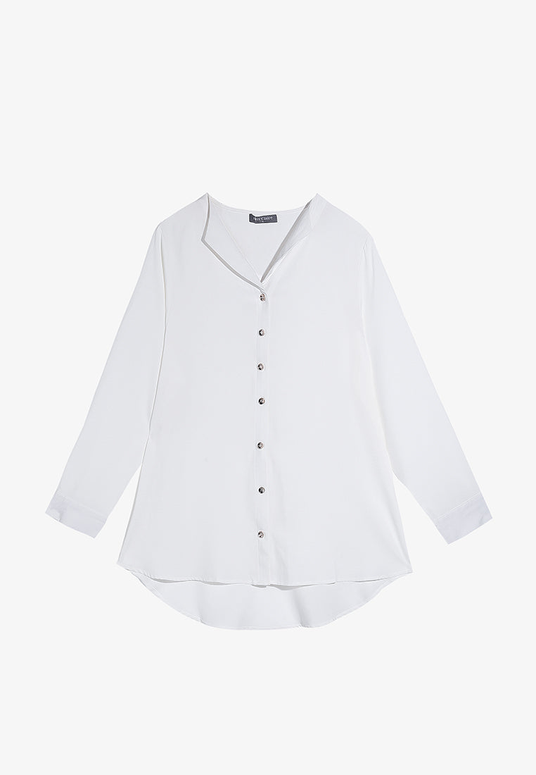 Florencia Folding Collar Button Blouse - White