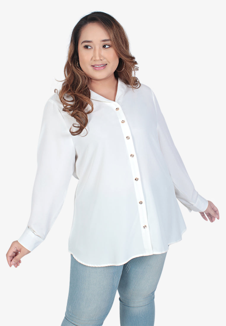Florencia Folding Collar Button Blouse - White