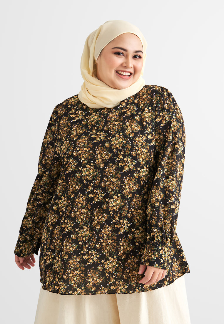 Florentina Long Sleeves Floral Blouse - Light Yellow