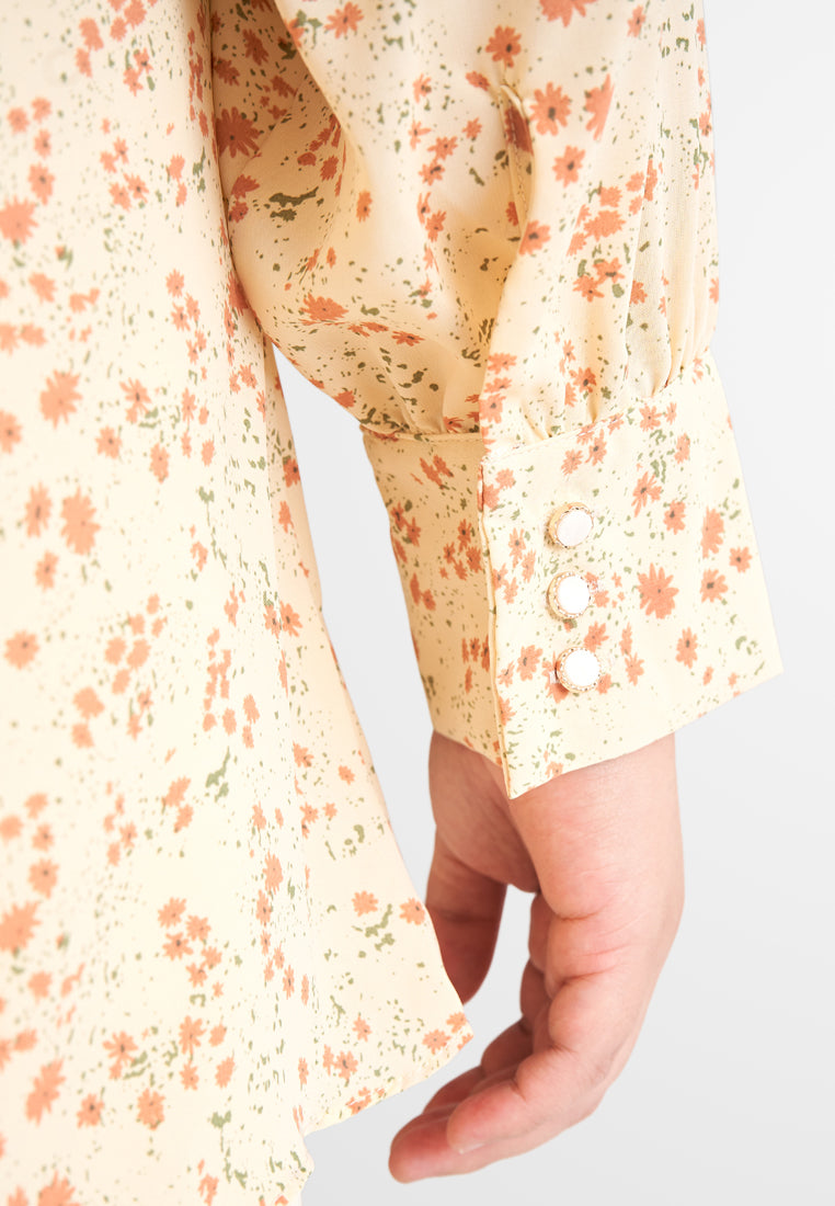 Florentina Long Sleeves Floral Blouse - Light Yellow