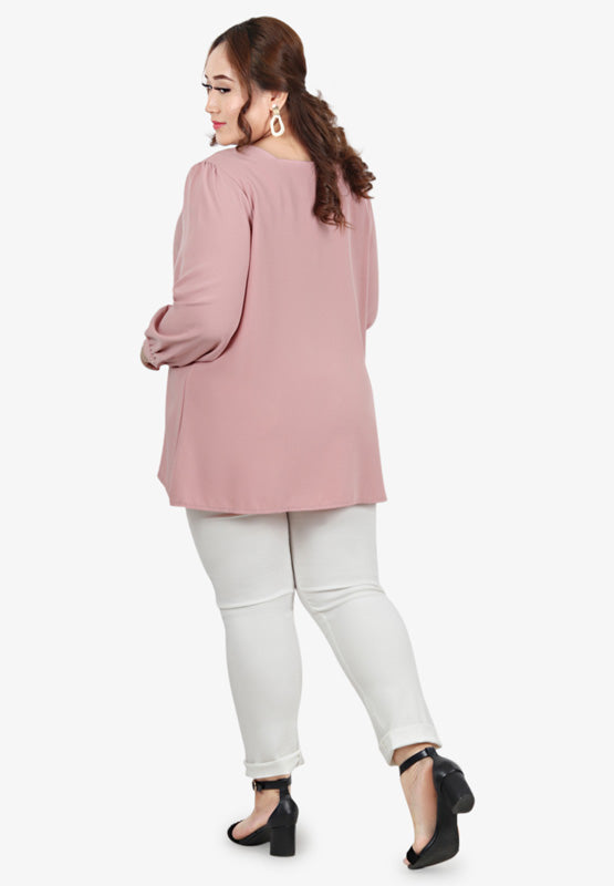Frenchie Square Neck Button Blouse - Pink