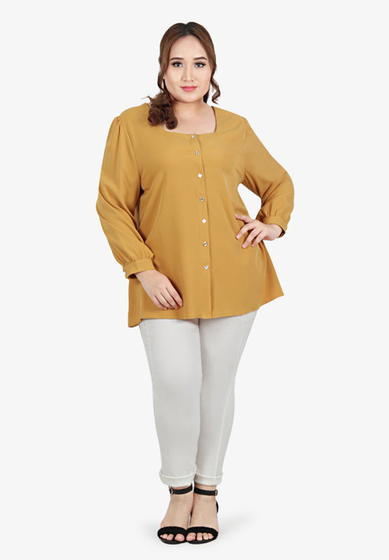 Frenchie Square Neck Button Blouse - Yellow