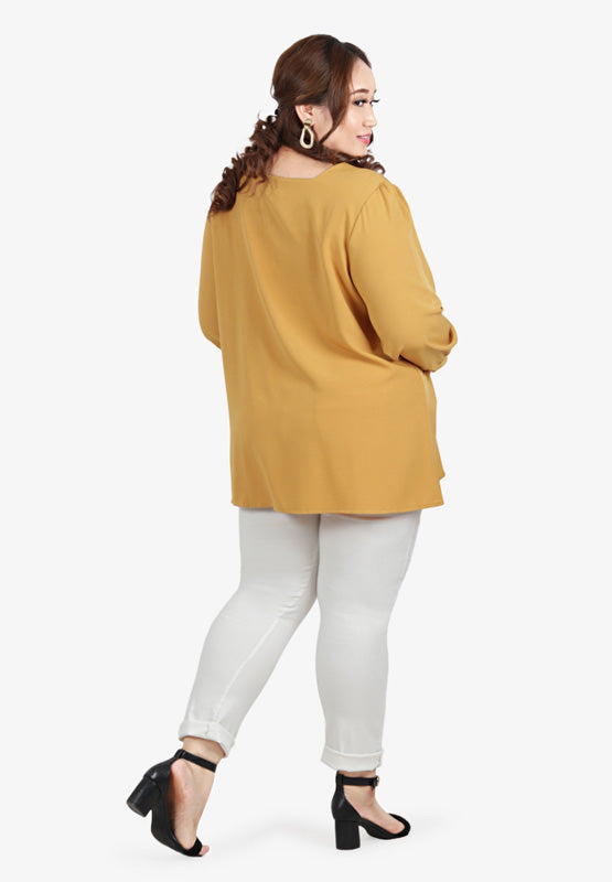 Frenchie Square Neck Button Blouse - Yellow
