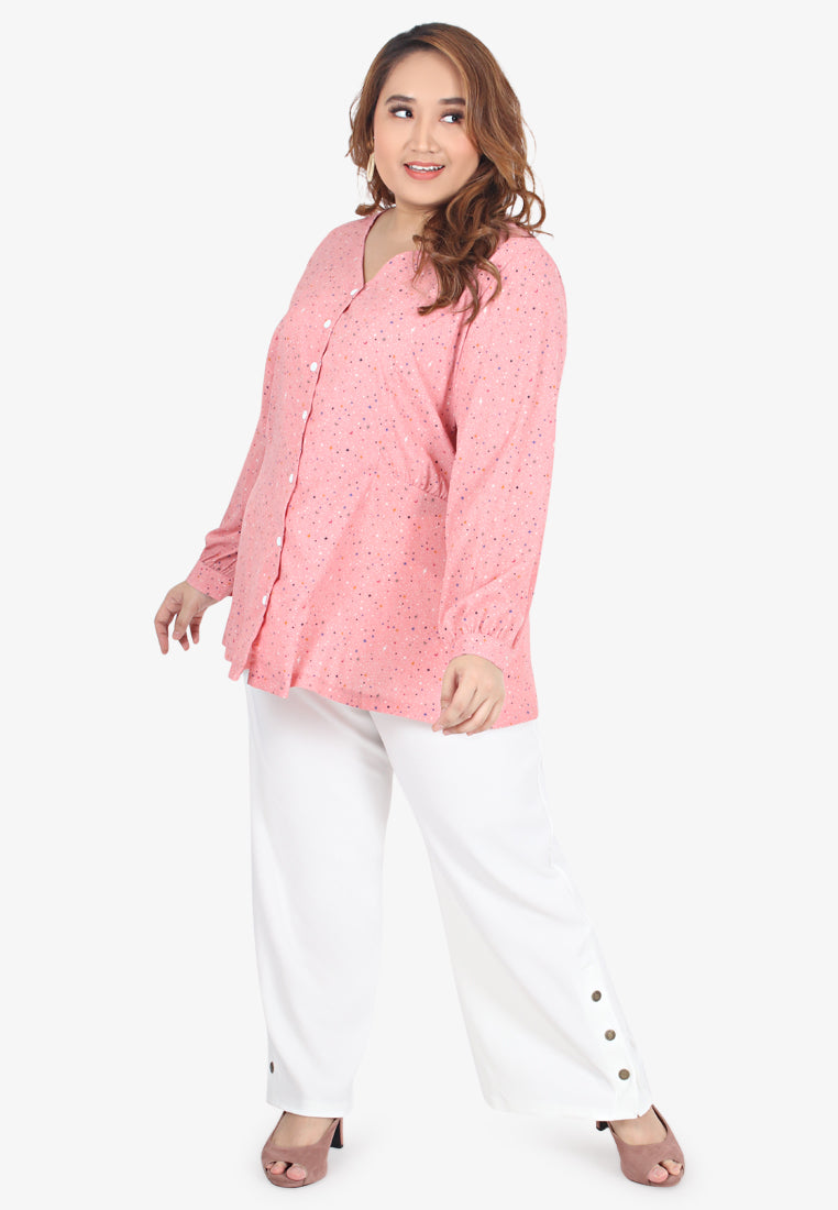 Galaxie Outerspace Prints V-neck Button Blouse - Milky Way Pink