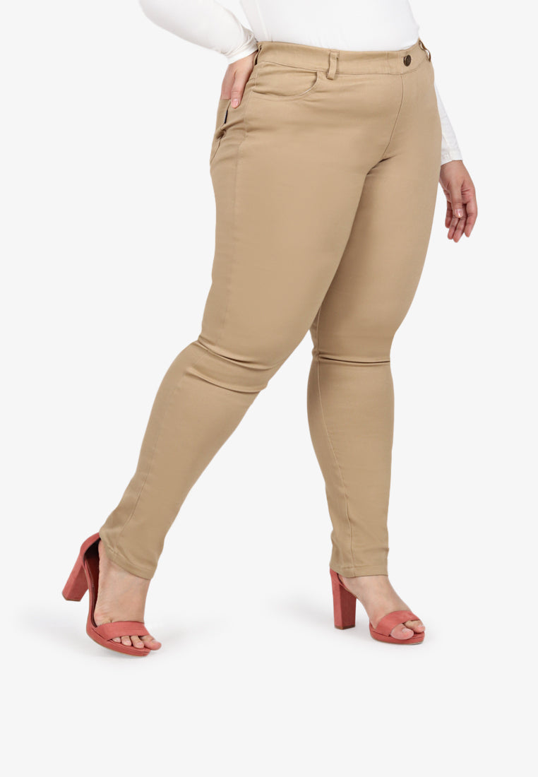 Ginnie Slim-fit Stretch Pants - Khaki Brown