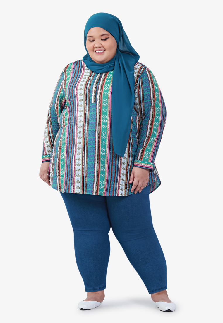 Greta Half Button Collarless Shirt - Multi Stripes