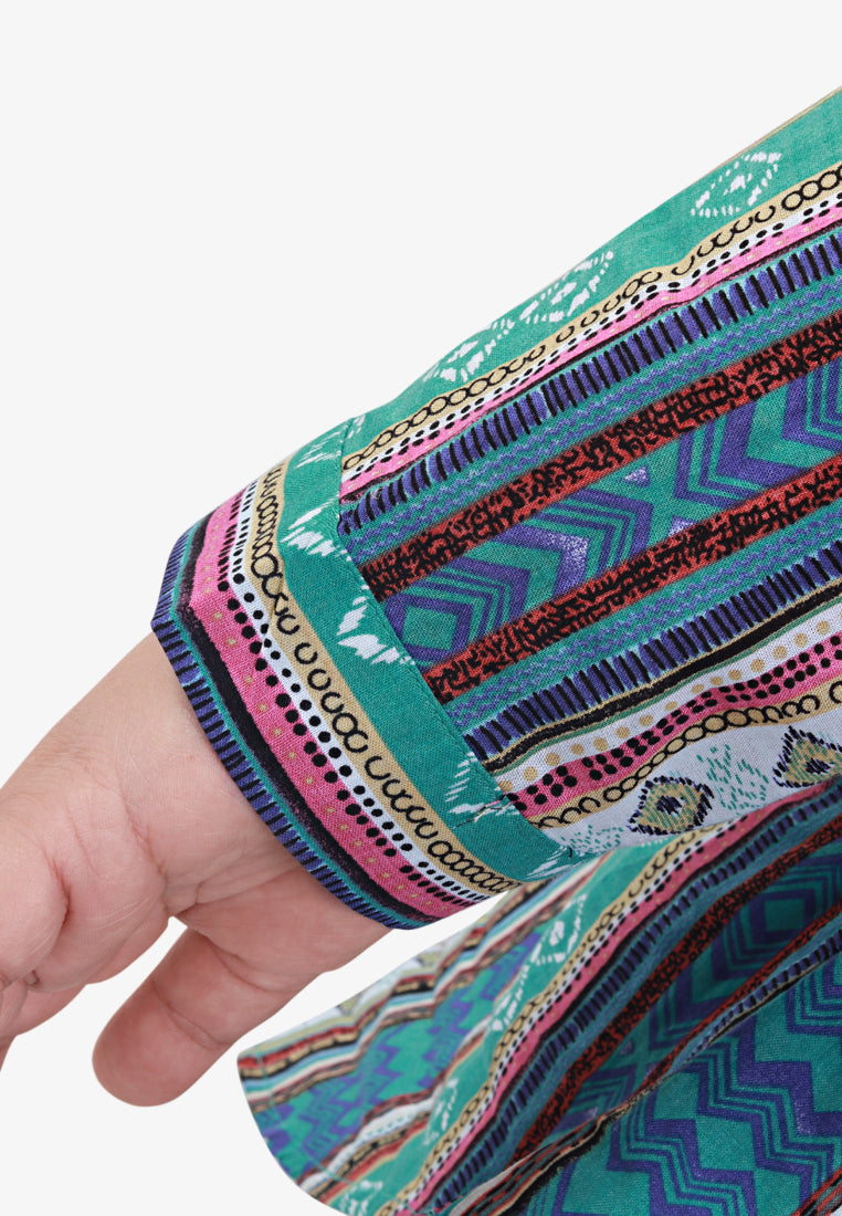 Greta Half Button Collarless Shirt - Multi Stripes
